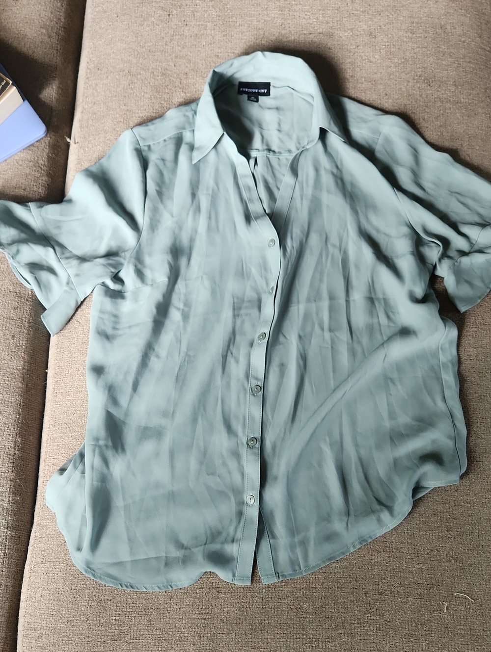 Fortune and Ivy Pale Seafoam Silk Blouse